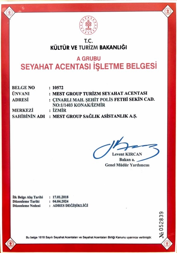 TÜRSAB A Grubu Seyahat Acentası İşletme Belgesi